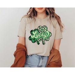 shamrock leopard st. patricks day shirt, vintage st patricks day shirt, cute st paddys tee, gift for bff,unisex shirt,lu