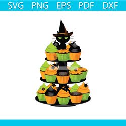 halloween cute black cat cupcake,cupcake svg, cupcake png