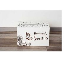 Card box Custom Sweet sixteen birthday . Sweet 16, Birthday Gift, Laser Engraved,  Gift for daughter. wood box for card