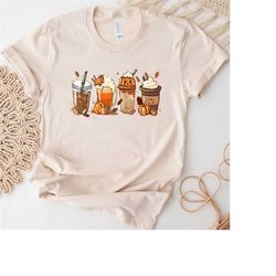 fall pumpkin coffee shirt, cute coffee lover shirt, halloween pumpkin latte drink cup, pumpkin spice latte sweater, than