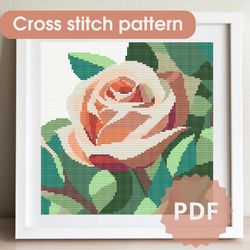 Cross Stitch Pattern Geometric Abstract Rose, Cross Stitch Pattern PDF, Simple Cross Stitch Chart