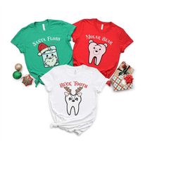 dental christmas group shirts, buck tooth molar bear dental hygienist tshirt, dentist holiday t-shirt orthodontist denta