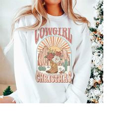 cowgirl christmas sweatshirt, retro vintage christmas crewneck sweater, howdy cowboy sweater, country western sweatshirt