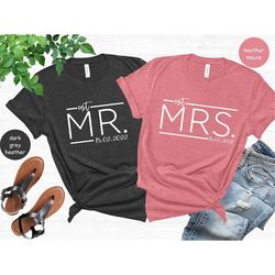 bride and groom shirts, personalized mr and mrs shirts, just married t-shirt, honeymoon shirt, wife and hubs shirts, ma