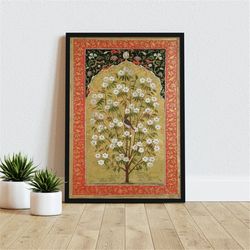 vintage mughal floral bird wall art, living room decor, indian painting, indian poster, canvas wall art, paintings, 1800
