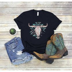 Bulls Head Shirt, Southwestern Buffalo Shirt, Western Rodeo Shirt, Buffalo Shirt, Wild West Shirt, Bison Shirt Cowgirl S