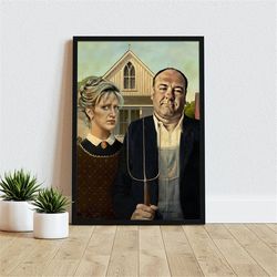 the sopranos funny print canvas art, tony soprano hbo wall art, poster, home decor, gift idea, american gothic sopranos