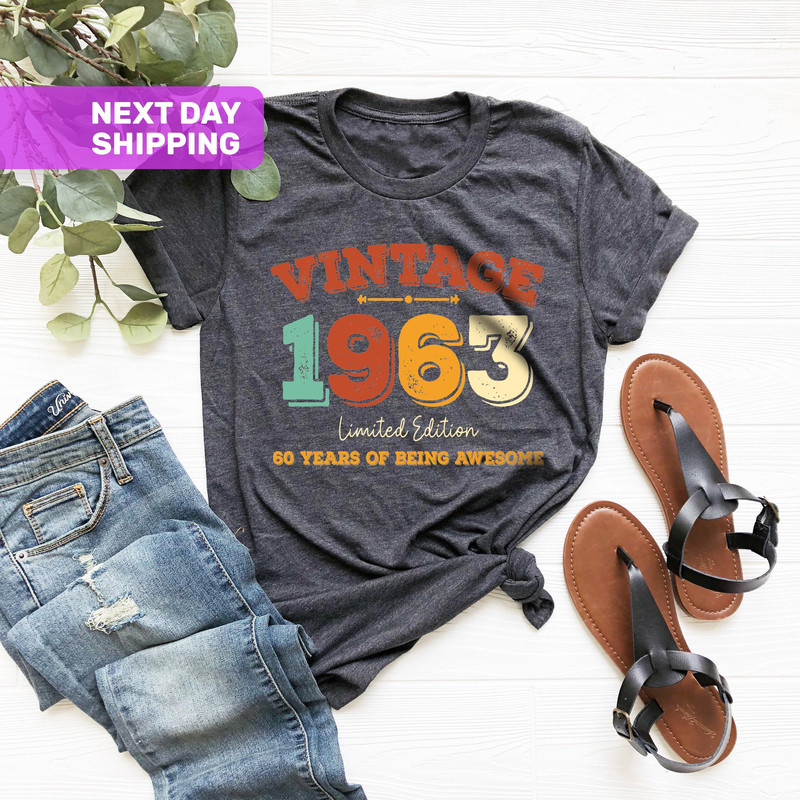 60 Years of Being Awesome Shirt, 60th Birthday Gift, Vintage Limited Edition 1963 Birthday Shirt, Funny Birthday Shirt, 1963 Birthday Shirt - 1.jpg