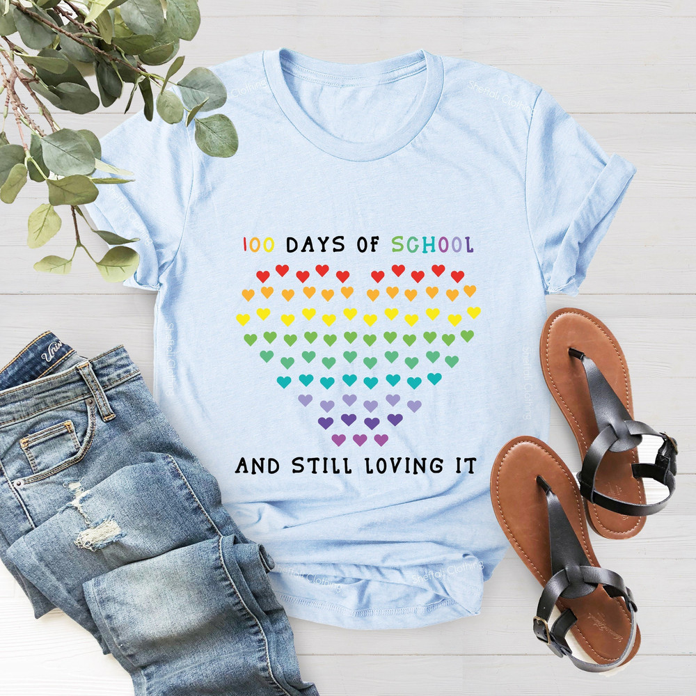 100 Days of School And Still Loving It Shirt, Kindergarten Teacher, Shirts for Teacher and Kids, Cute Hearts Shirt,100th Day of School Shirt - 1.jpg