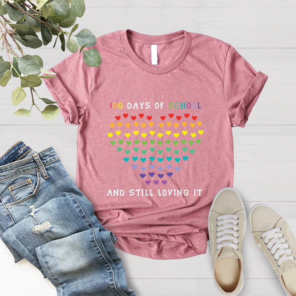 100 Days of School And Still Loving It Shirt, Kindergarten Teacher, Shirts for Teacher and Kids, Cute Hearts Shirt,100th Day of School Shirt - 4.jpg
