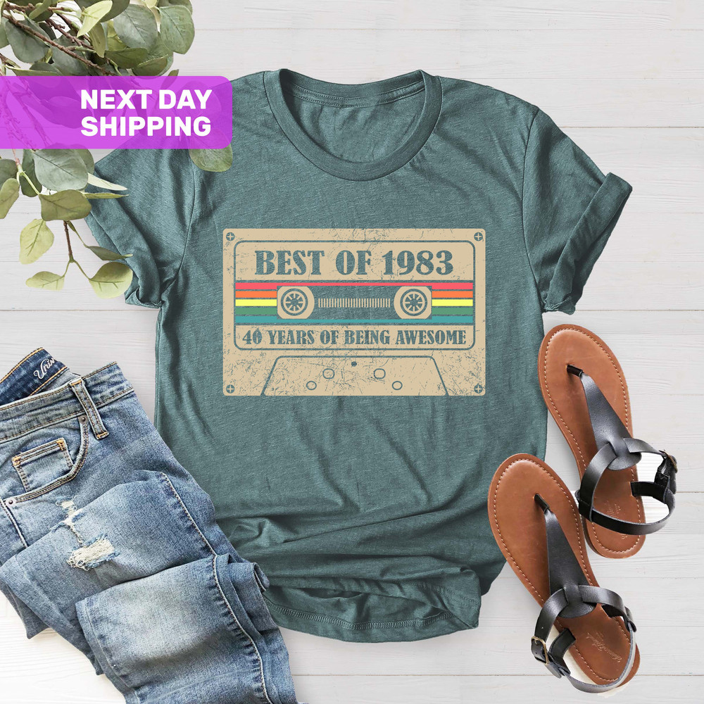 1983 Vintage Cassette Birthday Shirt, 40 Years of Being Awesome, Funny Birthday Shirt, Hello Forty Shirt, Best of 1983 Birthday Shirt Gift - 3.jpg