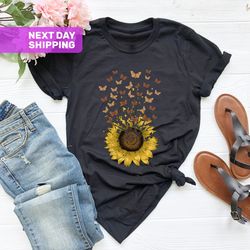 adorable butterfly sunflower t-shirt gift for women girls, s