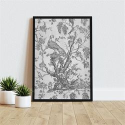 vintage tapestry wall art, neutral antique pattern decor, cranes, canvas, gift idea, home decor, wrapped, framed, hangin