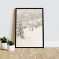 snowy winter landscape canvas art, vintage christmas gift, farmhouse art, gift idea, home decor, wrapped, framed, hangin