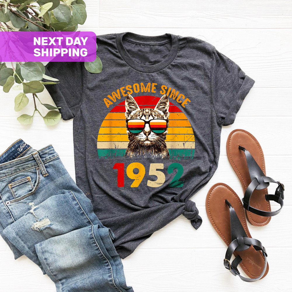 Awesome Since 1952 Shirt, 1952 Retro Cool Cat Shirt, Born In 1952 Shirt, 71st Birthday Gift For Men, Classic 1952 Shirt, Retro 1952 Shirt - 2.jpg