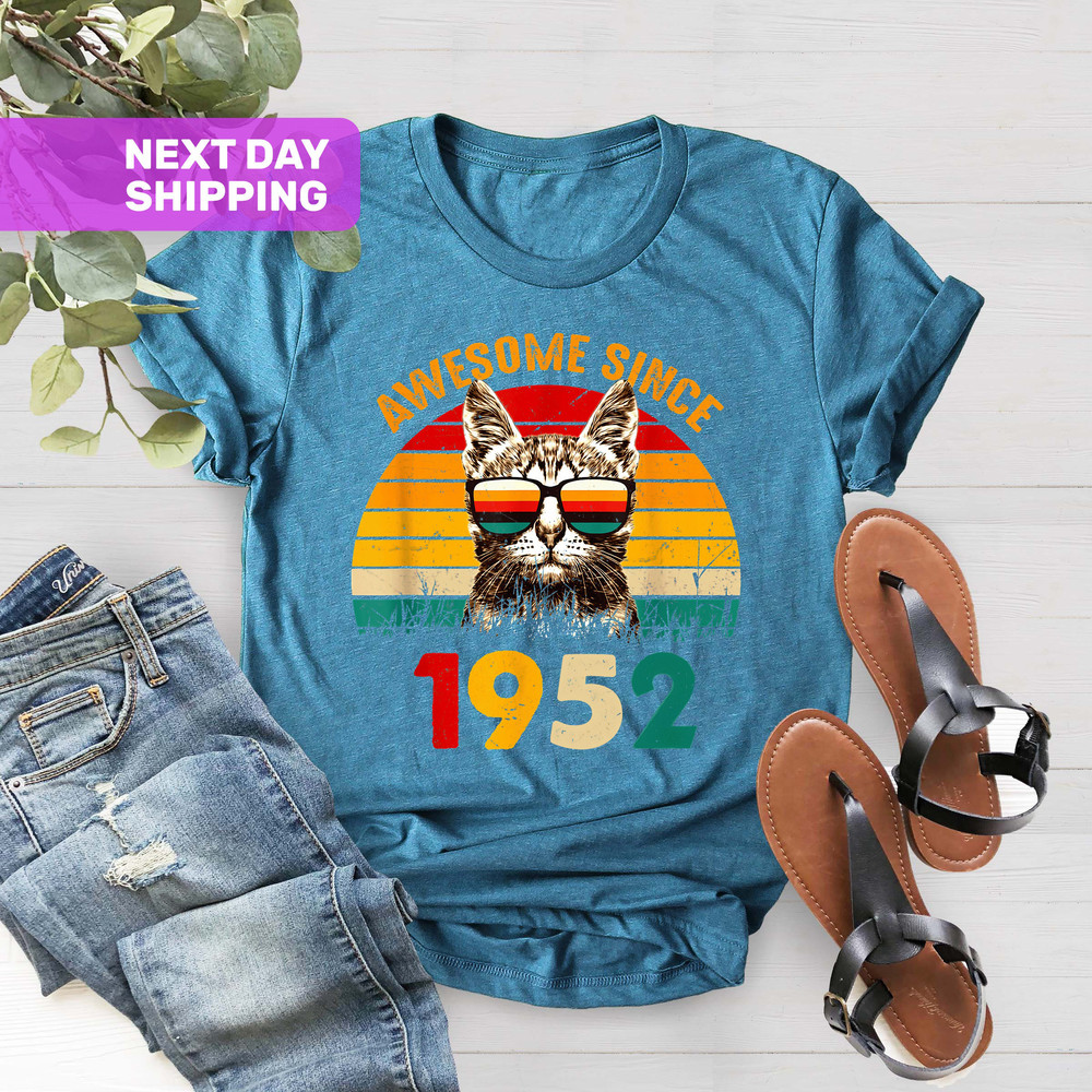 Awesome Since 1952 Shirt, 1952 Retro Cool Cat Shirt, Born In 1952 Shirt, 71st Birthday Gift For Men, Classic 1952 Shirt, Retro 1952 Shirt - 3.jpg