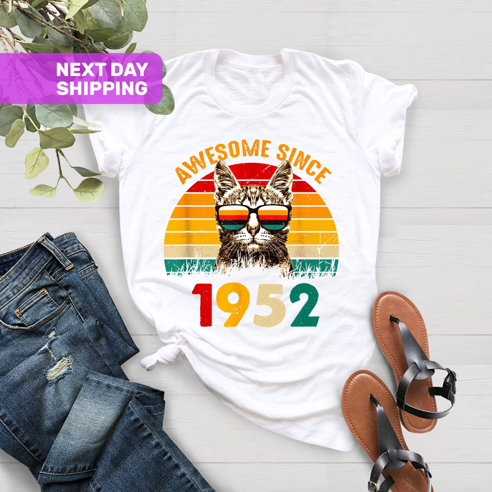 Awesome Since 1952 Shirt, 1952 Retro Cool Cat Shirt, Born In 1952 Shirt, 71st Birthday Gift For Men, Classic 1952 Shirt, Retro 1952 Shirt - 5.jpg