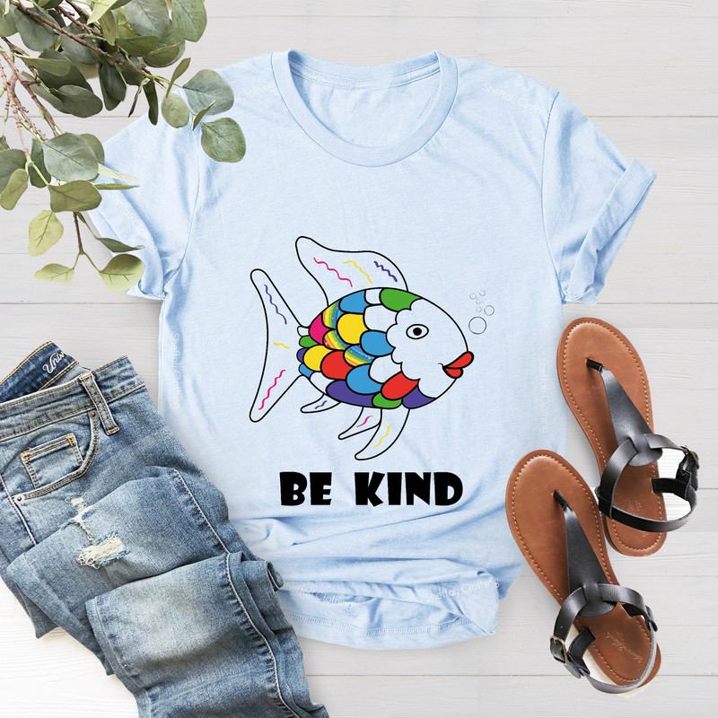 Be Kind Rainbow Scale Fish Teacher Reading Book Nostalgia Parody Shirt, Be Kind Shirt, Gift For Teacher, Rainbow Fish T Shirt, Teacher Shirt - 1.jpg