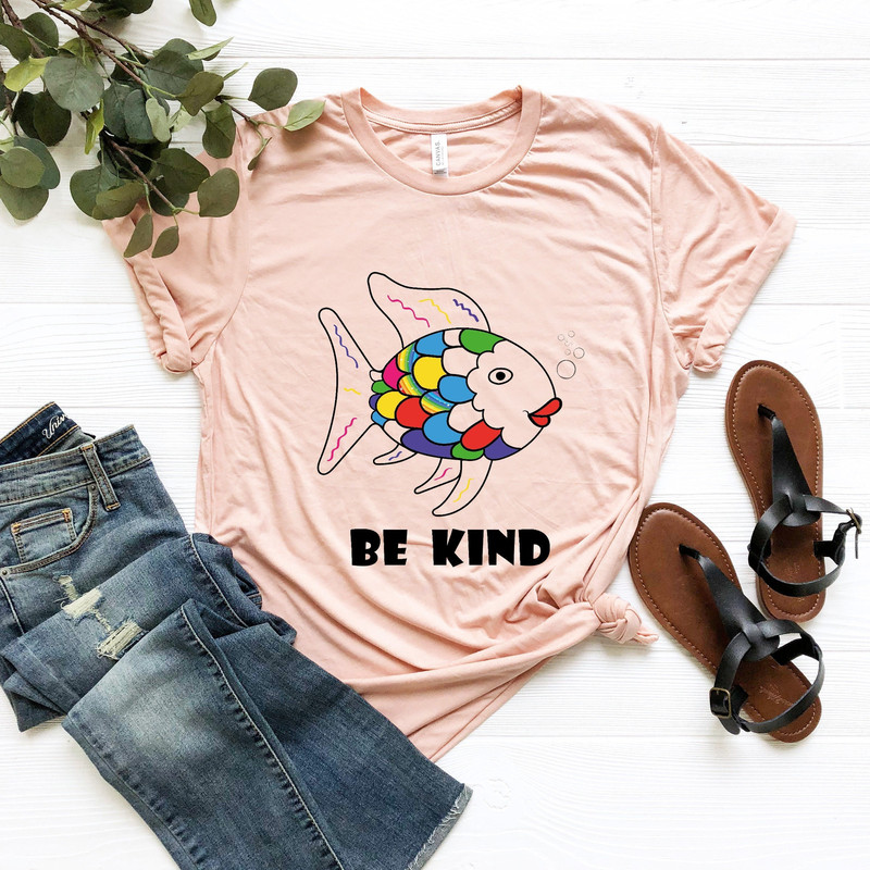 Be Kind Rainbow Scale Fish Teacher Reading Book Nostalgia Parody Shirt, Be Kind Shirt, Gift For Teacher, Rainbow Fish T Shirt, Teacher Shirt - 2.jpg