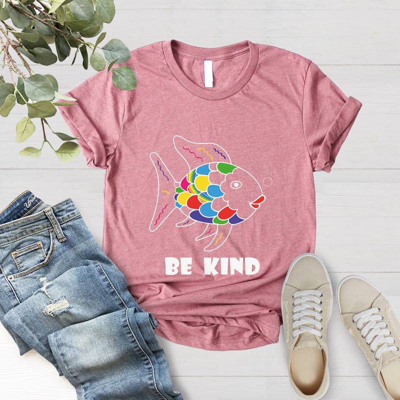 Be Kind Rainbow Scale Fish Teacher Reading Book Nostalgia Parody Shirt, Be Kind Shirt, Gift For Teacher, Rainbow Fish T Shirt, Teacher Shirt - 3.jpg