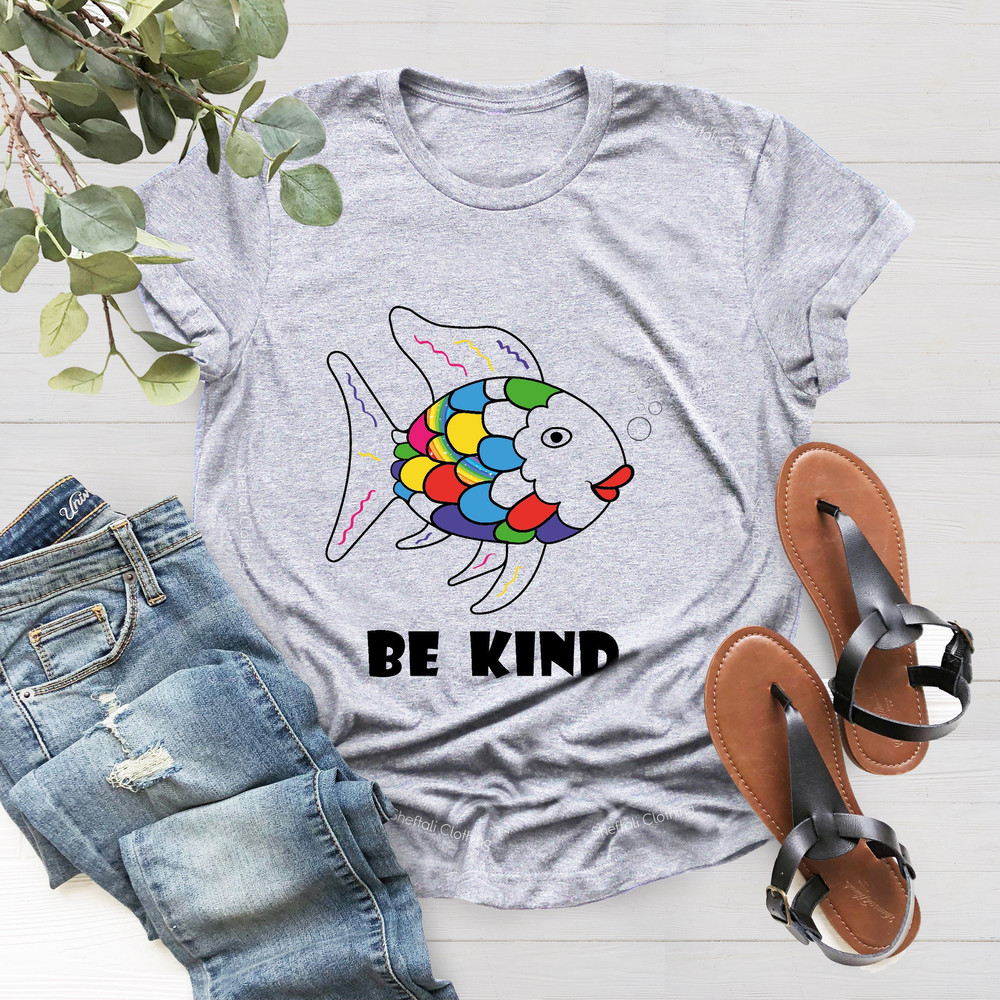 Be Kind Rainbow Scale Fish Teacher Reading Book Nostalgia Parody Shirt, Be Kind Shirt, Gift For Teacher, Rainbow Fish T Shirt, Teacher Shirt - 4.jpg