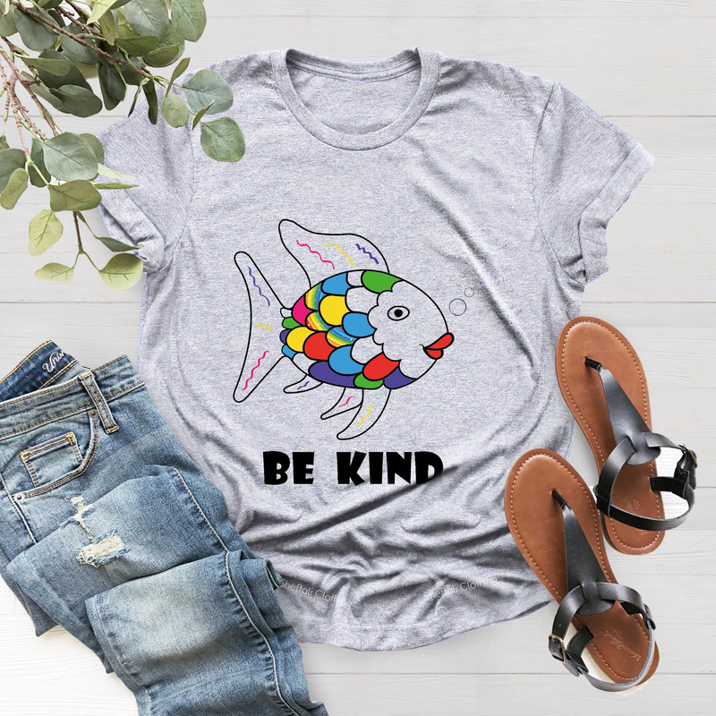 Be Kind Rainbow Scale Fish Teacher Reading Book Nostalgia Parody Shirt, Be Kind Shirt, Gift For Teacher, Rainbow Fish T Shirt, Teacher Shirt - 4.jpg