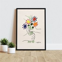 picasso - bouquet of peace flowers, exhibition vintage line art poster, minimalist line drawing, ideal home decor or gif