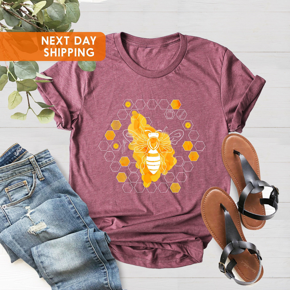 Bee T-shirt, Nature Tee, Vegan Tshirt, Bee Botanical Shirt, Gift For Her, Cute Bee Shirt, Xmas Gifts, Bumblebee Trendy Shirt, Summer Shirt - 4.jpg