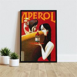 aperol liqueur vintage premium fine art canvas, vintage poster frame, art nouveau poster, alcohol poster retro canvas, w