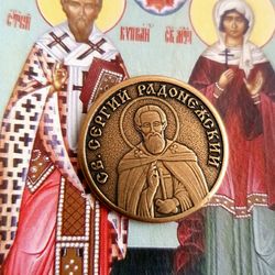 St Sergius of Radonezh | bronze icon coin | Orthodox store