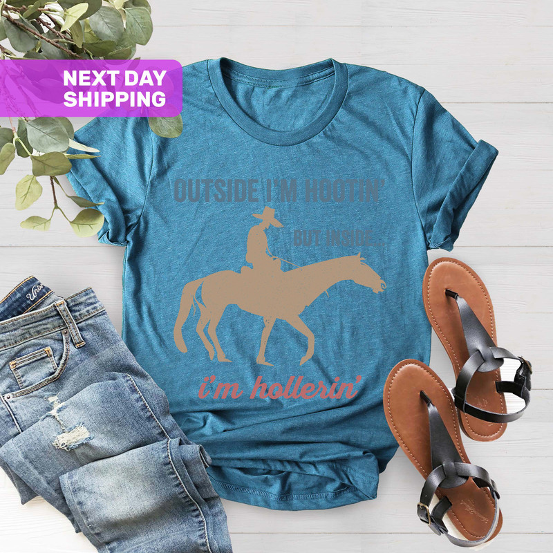 But Inside I'm Hollerin Shirt, Meme Shirt, Oddly Specific T-Shirt, Funny Cowboy Shirt, Outside I'm Hootin, Cowboy Tshirt - 5.jpg