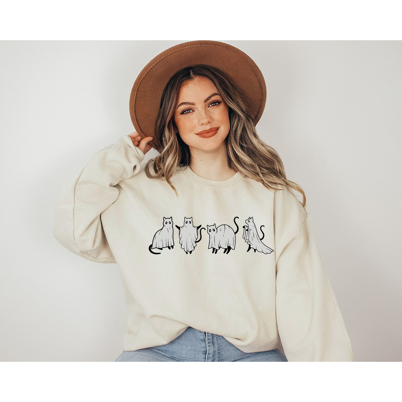 Cat Ghost Halloween Shirt, Vintage Halloween Sweatshirt, Fall Shirts for Women, Ghosts Sweaters, Ghosts Shirt, Funny Halloween - 1.jpg