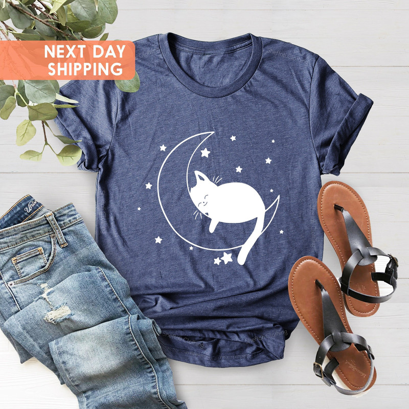 Cat Lover Shirt, Cat Tshirt, Cat Mom Shirt, Animal Lover Gift,Lazy Cat Shirt, Gift For Cat Lovers, Cute Kitten Shirt, Sleeping Cat, Cat Moon - 1.jpg