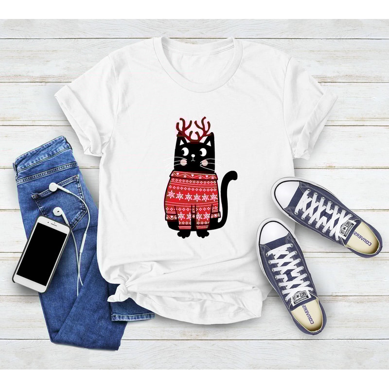 Cat With Christmas Jumper, Kitty Pussy Cat T-Shirt, Xmas Family, Christmas Shirt, Cat Lover, Cat Shirt, Xmas Shirt, Christmas Gift For Kids - 1.jpg