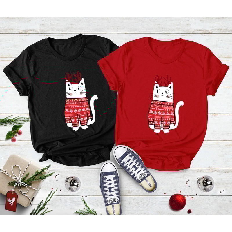 Cat With Christmas Jumper, Kitty Pussy Cat T-Shirt, Xmas Family, Christmas Shirt, Cat Lover, Cat Shirt, Xmas Shirt, Christmas Gift For Kids - 2.jpg