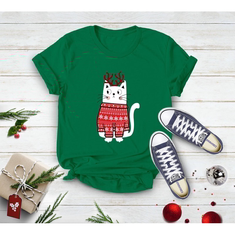Cat With Christmas Jumper, Kitty Pussy Cat T-Shirt, Xmas Family, Christmas Shirt, Cat Lover, Cat Shirt, Xmas Shirt, Christmas Gift For Kids - 3.jpg