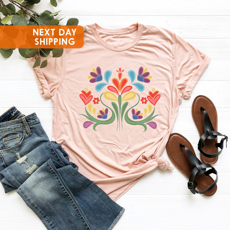 Colorful Flower T-Shirt for Women, Floral Mexican Otomi Style, Vintage Flower Shirt, Mexican Shirt, Mexican Shirt Women, Gift For Mom - 2.jpg