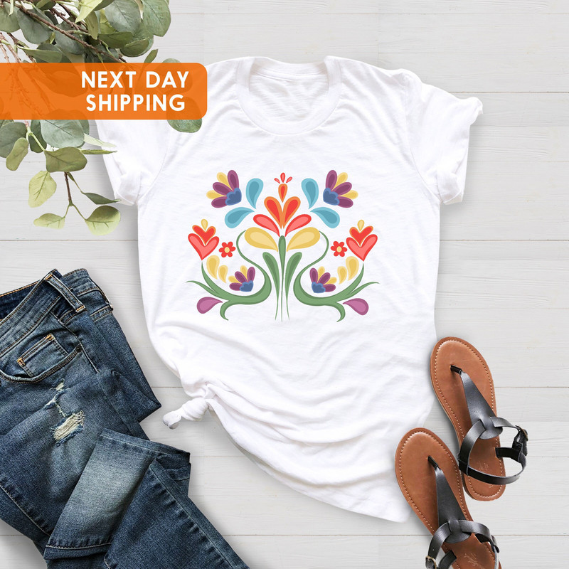 Colorful Flower T-Shirt for Women, Floral Mexican Otomi Style, Vintage Flower Shirt, Mexican Shirt, Mexican Shirt Women, Gift For Mom - 3.jpg