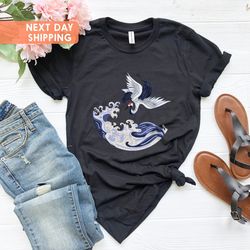 crane bird shirt, heron shirt, sea bird t-shirt, yin yang bi