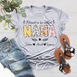 custom blessed to be called nana kids, art flower nana t-shi
