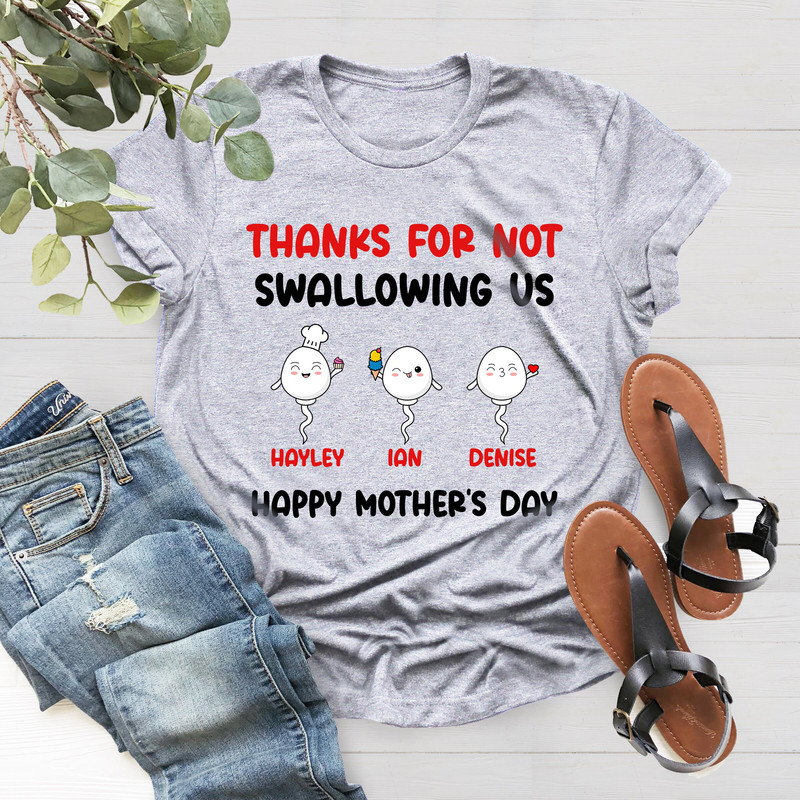 Custom Kids Name Shirt, Cute Mom Gifts, Personalized Mom Shirt, Mom Shirts, Thanks For Not Swallowing Us T-Shirt, Funny Mother's Day T-Shirt - 4.jpg