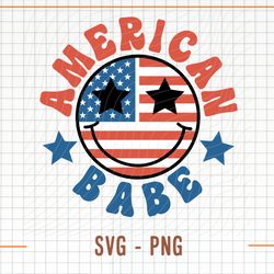 american babe svg and png, 4th of july svg, retro png, smiling face png, usa svg, american babe png,
