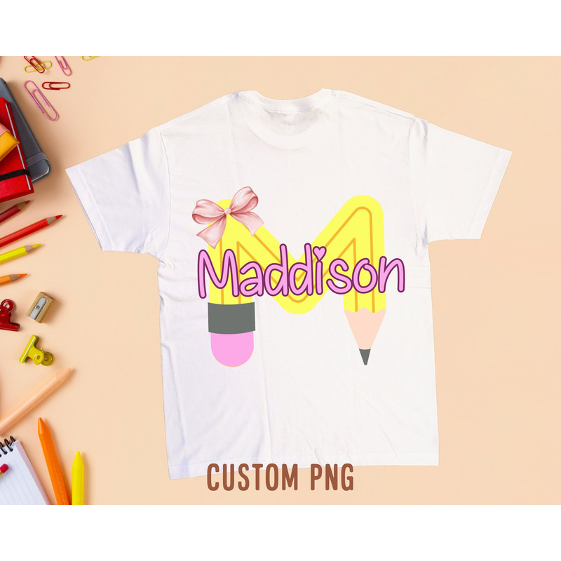 Back to School Kids Pencil Png, Custom Alphabet Name Png, Personalized School Kids Shirt Png, Cute School Supplies Png, Sublimation Design - 1.jpg