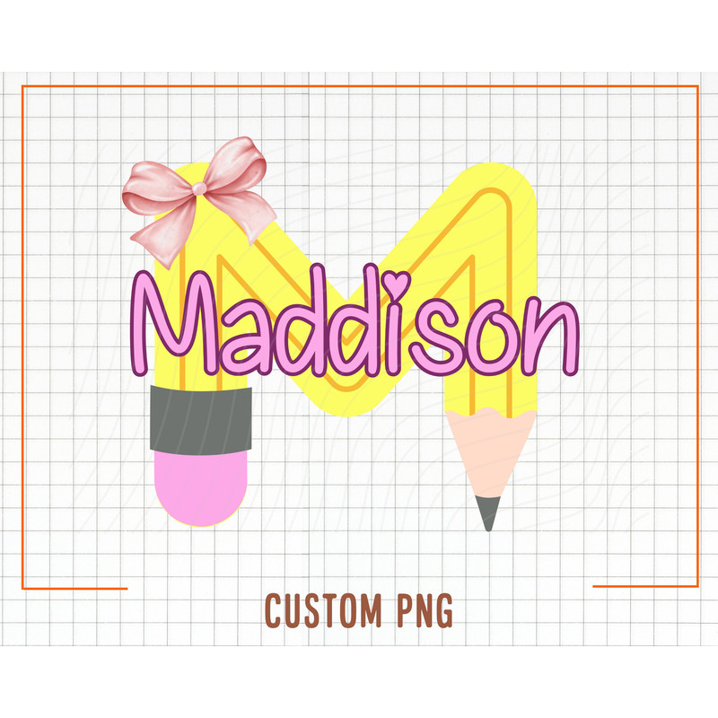 Back to School Kids Pencil Png, Custom Alphabet Name Png, Personalized School Kids Shirt Png, Cute School Supplies Png, Sublimation Design - 5.jpg