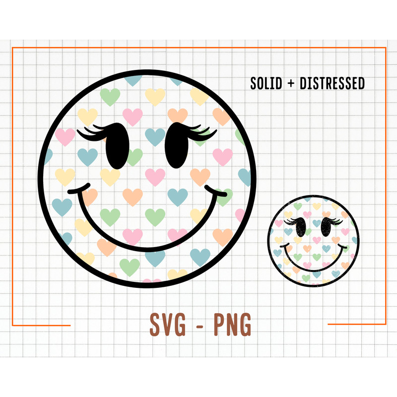 Distressed Retro Smile Face SVG and PNG, Smile with Retro Hearts Svg Design, Smile Face Png, Trendy Smile Face Hearts Svg, Sublimation - 1.jpg