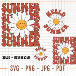 hello summer svg png, retro smile daisy sublimation, aesthetic ocean svg, retro front and back desig