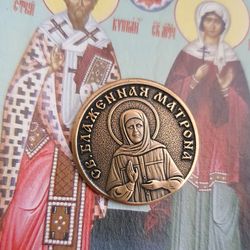 St Matrona of Moscow | bronze icon coin | Orthodox store
