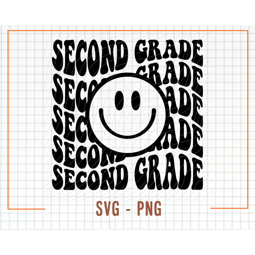 Second Grade Smiling Svg, 2nd Grade Svg, Vector Cut Files for Cricut & Silhouette, Instant Download, Wavy Stacked Second Grade Smiling Face - 1.jpg