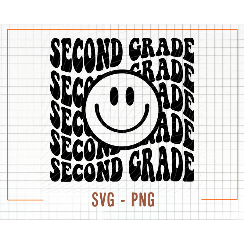 Second Grade Smiling Svg, 2nd Grade Svg, Vector Cut Files for Cricut & Silhouette, Instant Download, Wavy Stacked Second Grade Smiling Face - 1.jpg