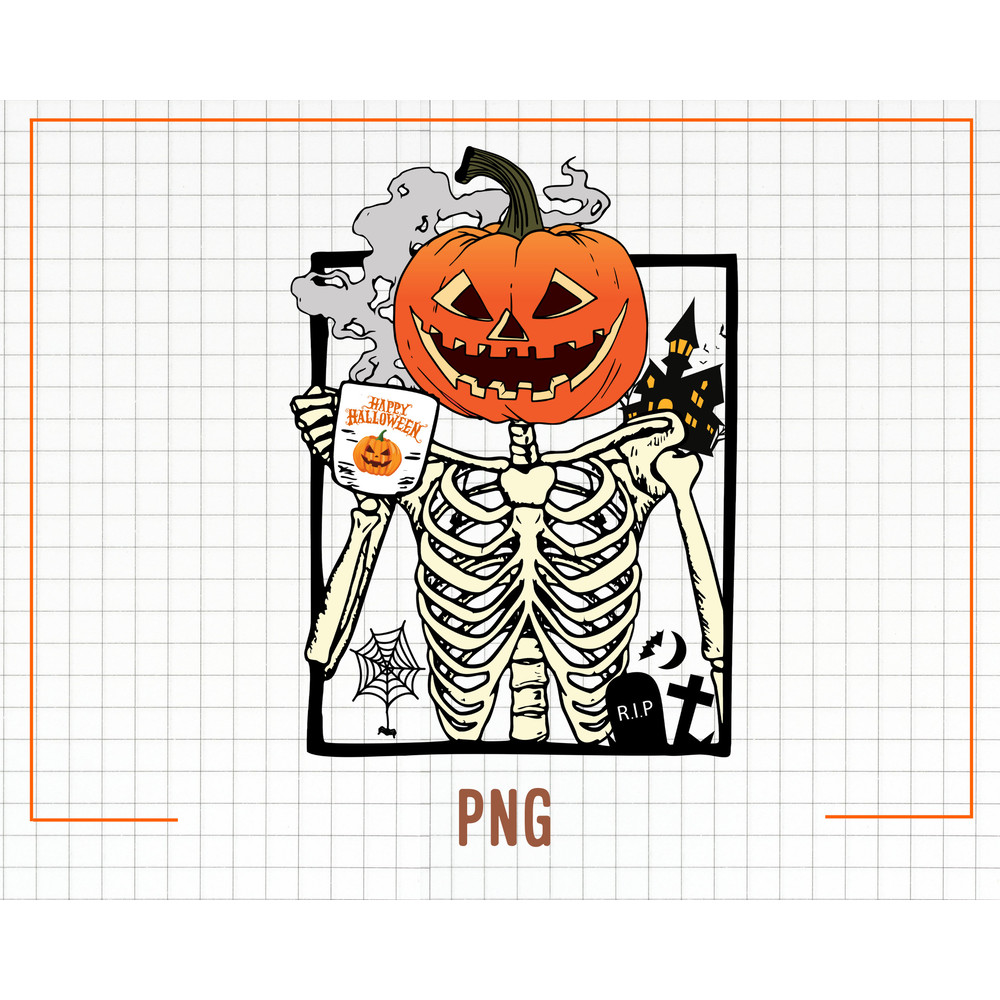 Skeleton Coffee PNG, Skeleton Coffee Png, Coffee Png, Halloween Png, Pumpkin Skeleton Drinking Coffee Png, Skeleton Png, Sublimation Designs - 1.jpg